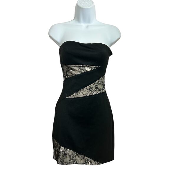 Johnny Martin Black Lace Strapless Dress Sz 3 Mini Fitted Short - Picture 7 of 7